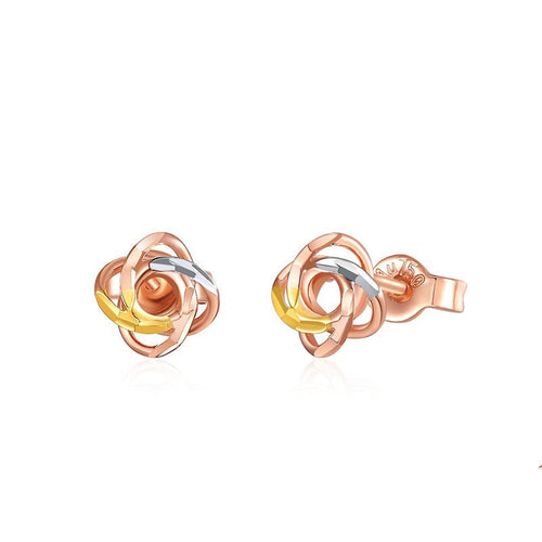 Solid Gold Rose Flower Stud Pierced Earrings